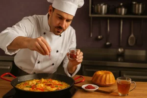 زعفران در طبخ غذاهای بین‌المللی (پایِلا، کیک، چای زعفران)